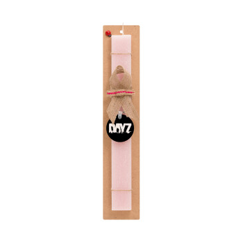 DayZ, Πασχαλινό Σετ, ξύλινο μπρελόκ & πασχαλινή λαμπάδα αρωματική πλακέ (30cm) (ΡΟΖ)