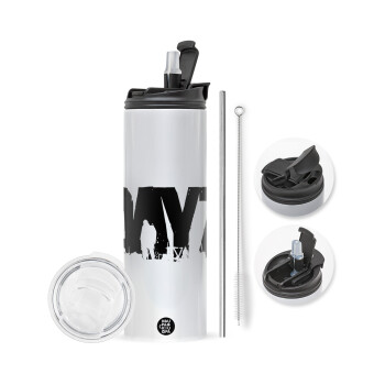 DayZ, Travel Tumbler 2 Lids, with metal straw & cleaning brush (Stainless steel 304 Food grade, BPA free, 600ml)