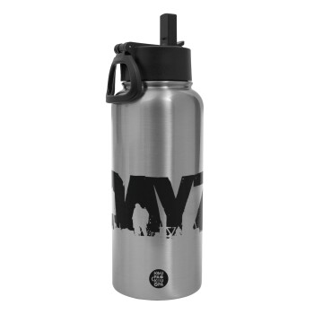 DayZ, Metal mug thermo Silver with Straw and Spout Lid (Stainless steel), double wall, 950ml