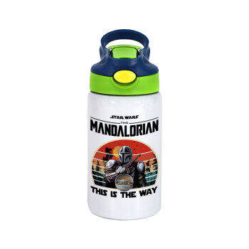 Mandalorian, Children's hot water bottle, stainless steel, with safety straw, green, blue (350ml)