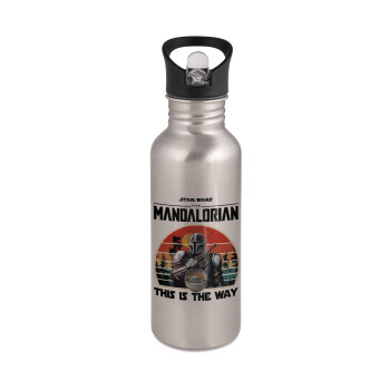 Mandalorian, Water bottle Silver with straw, stainless steel 600ml