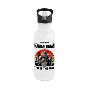 Mandalorian, Παγούρι νερού Λευκό με καλαμάκι, ανοξείδωτο ατσάλι 600ml