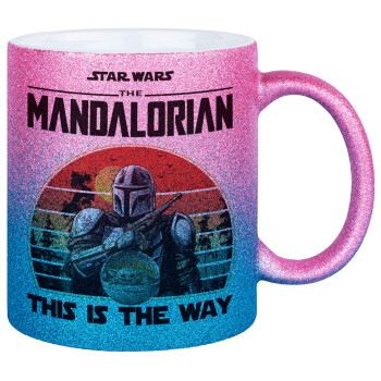 Mandalorian, Κούπα Χρυσή/Μπλε Glitter, κεραμική, 330ml