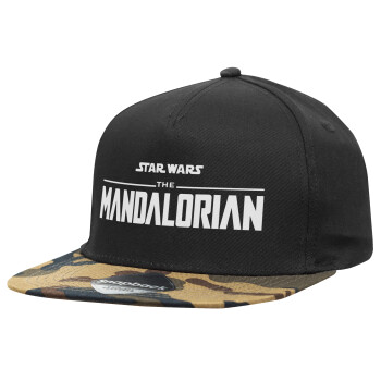 Mandalorian, Adult Flat Snapback Hat Black/Camouflage, (100% COTTON TWILL, ADULT, UNISEX, ONE SIZE)