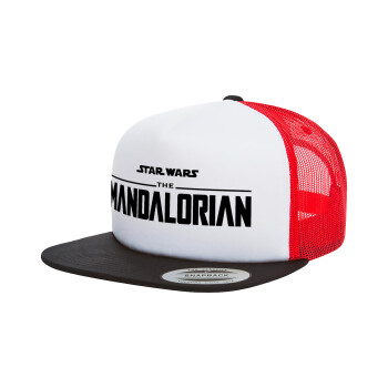 Mandalorian, Adult Foam Flat Snapback with Mesh Black-White-Red (POLYESTER, ADULT, UNISEX, ONE SIZE)