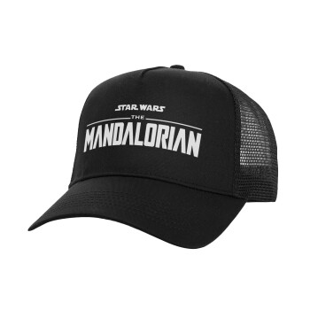 Mandalorian, Structured Trucker Adult Hat, with Mesh, Black (100% COTTON, ADULT, UNISEX, ONE SIZE)