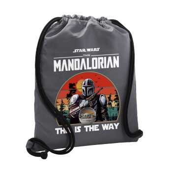 Mandalorian, Τσάντα πλάτης πουγκί GYMBAG ΓΚΡΙ, με τσέπη (40x48cm) & χονδρά κορδόνια