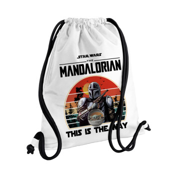 Mandalorian, Τσάντα πλάτης πουγκί GYMBAG λευκή, με τσέπη (40x48cm) & χονδρά κορδόνια