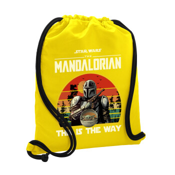 Mandalorian, Τσάντα πλάτης πουγκί GYMBAG Κίτρινη, με τσέπη (40x48cm) & χονδρά κορδόνια