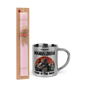 Mandalorian, Πασχαλινό Σετ, μεταλλική κούπα θερμό (300ml) & πασχαλινή λαμπάδα αρωματική πλακέ (30cm) (ΡΟΖ)