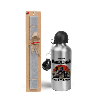 Mandalorian, Easter Set, metallic silver aluminum water bottle (500ml) & aromatic flat Easter candle (30cm) (GRAY)