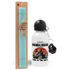 Easter Set, metallic aluminum water bottle (500ml) & scented flat candle (30cm) (TURQUOISE)