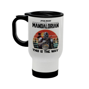Mandalorian, Stainless steel travel mug with lid, double wall white 450ml