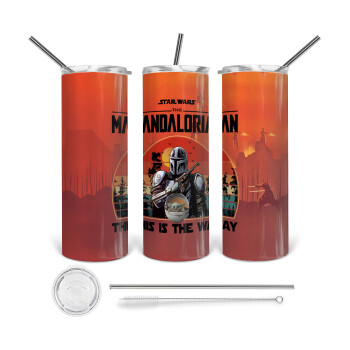 Mandalorian, 360 Eco friendly ποτήρι θερμό (tumbler) από ανοξείδωτο ατσάλι 600ml, με μεταλλικό καλαμάκι & βούρτσα καθαρισμού