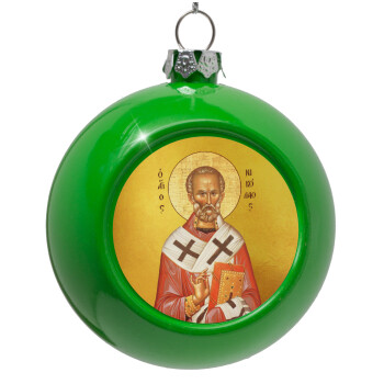 Saint Nicholas orthodox , Green Christmas tree ornament bauble 8cm