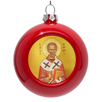 Saint Nicholas orthodox , Red Christmas tree ornament bauble 8cm