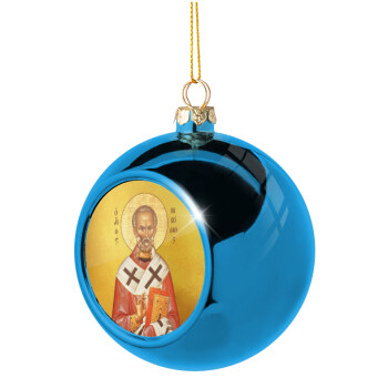 Saint Nicholas orthodox , Χριστουγεννιάτικη μπάλα δένδρου Μπλε 8cm