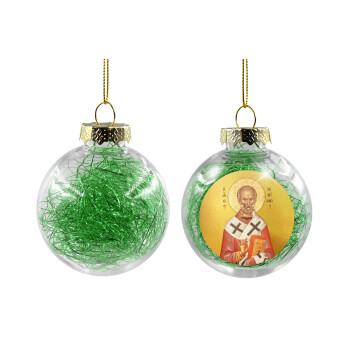 Άγιος Νικόλαος, Χριστουγεννιάτικη μπάλα δένδρου διάφανη με πράσινο γέμισμα 8cm