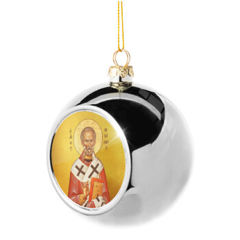 Saint Nicholas orthodox , Χριστουγεννιάτικη μπάλα δένδρου Ασημένια 8cm