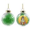 Transparent Christmas tree ball ornament with green filling 8cm