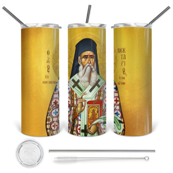 Saint Nektarios, Tumbler stainless steel 600ml, with metal straw & cleaning brush