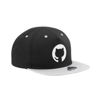 GitHub, Adult Flat Snapback Hat Black/Grey, (100% COTTON TWILL, ADULT, UNISEX, ONE SIZE)