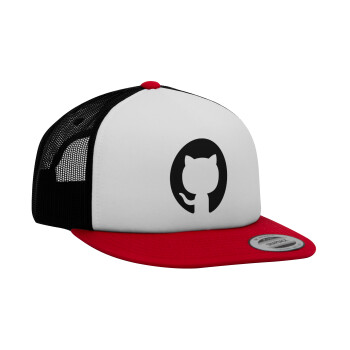 GitHub, Adult Foam Flat Snapback with Mesh Red-White-Black (POLYESTER, ADULT, UNISEX, ONE SIZE)