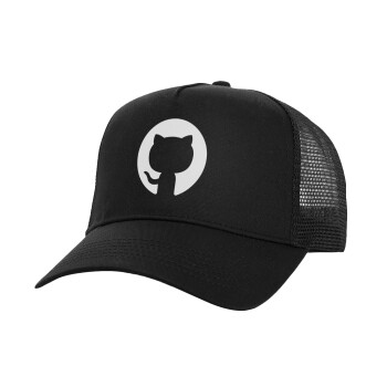 GitHub, Structured Trucker Adult Hat, with Mesh, Black (100% COTTON, ADULT, UNISEX, ONE SIZE)