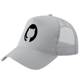 GitHub, Adult Structured Trucker Hat, with Mesh, GRAY (100% COTTON, ADULT, UNISEX, ONE SIZE)