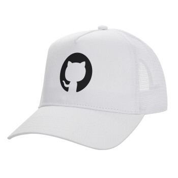 GitHub, Structured Trucker Adult Hat, with Mesh, WHITE (100% COTTON, ADULT, UNISEX, ONE SIZE)