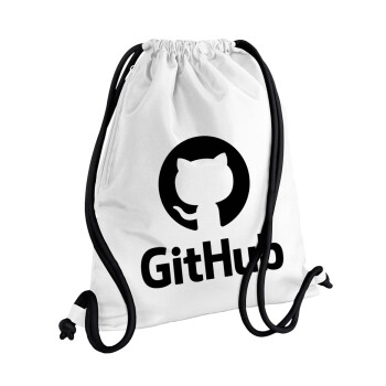 GitHub, Τσάντα πλάτης πουγκί GYMBAG λευκή, με τσέπη (40x48cm) & χονδρά κορδόνια