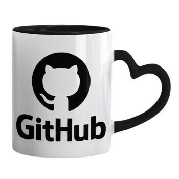 GitHub, Mug heart black handle, ceramic, 330ml