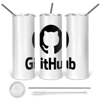 GitHub, 360 Eco friendly ποτήρι θερμό (tumbler) από ανοξείδωτο ατσάλι 600ml, με μεταλλικό καλαμάκι & βούρτσα καθαρισμού