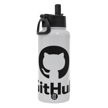 GitHub, Metal mug thermo White with Straw and Spout Lid (Stainless steel), double wall, 950ml