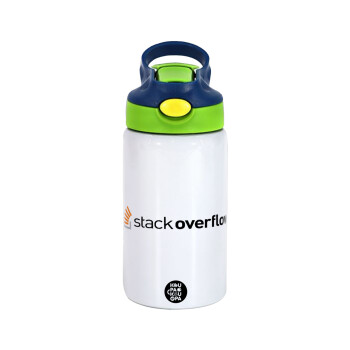 StackOverflow, Children's hot water bottle, stainless steel, with safety straw, green, blue (350ml)