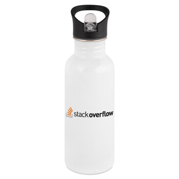 StackOverflow, White water bottle with straw, stainless steel 600ml