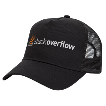 StackOverflow, Trucker Hat with Mesh, Black, (COTTON, KIDS, UNISEX, ONE SIZE)