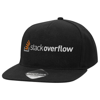 StackOverflow, Adult Flat Snapback Hat Black, (100% COTTON TWILL, ADULT, UNISEX, ONE SIZE)