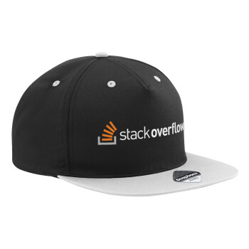 StackOverflow, Adult Flat Snapback Hat Black/Grey, (100% COTTON TWILL, ADULT, UNISEX, ONE SIZE)