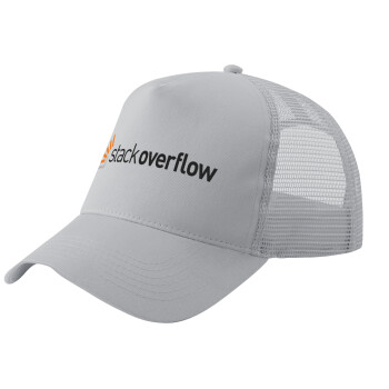 StackOverflow, Adult Structured Trucker Hat, with Mesh, GRAY (100% COTTON, ADULT, UNISEX, ONE SIZE)