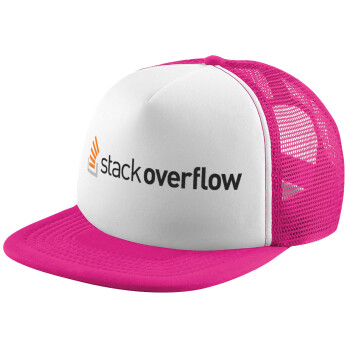 StackOverflow, Child's Soft Trucker Hat with Pink/White Mesh (POLYESTER, CHILD, ONE SIZE)