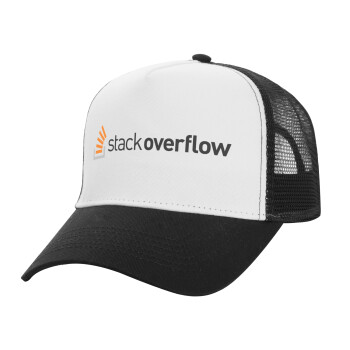 StackOverflow, Adult Structured Trucker Hat, with Mesh, WHITE/BLACK (100% COTTON, ADULT, UNISEX, ONE SIZE)