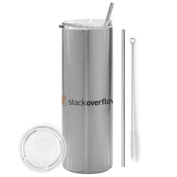 StackOverflow, Tumbler stainless steel Silver 600ml, with metal straw & cleaning brush