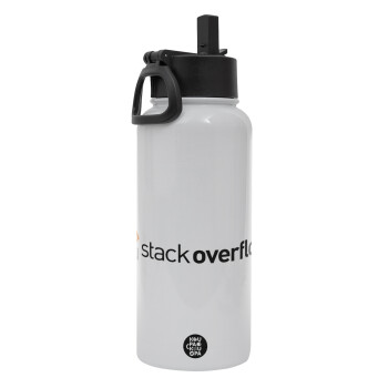 StackOverflow, Metal mug thermo White with Straw and Spout Lid (Stainless steel), double wall, 950ml