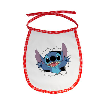 Stitch hello!!!, Σαλιάρα μωρού αλέκιαστη με κορδόνι Κόκκινη