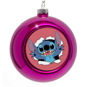 Stitch hello!!!, Στολίδι Χριστουγεννιάτικη μπάλα δένδρου Μωβ 8cm