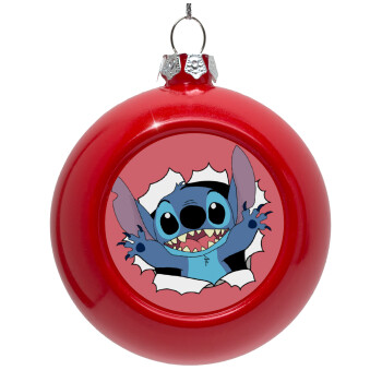 Stitch hello!!!, Στολίδι Χριστουγεννιάτικη μπάλα δένδρου Κόκκινη 8cm