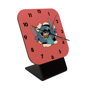 Stitch hello!!!, Quartz Table clock in natural wood (10cm)