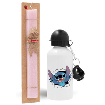 Stitch hello!!!, Easter Set, metallic aluminum bottle (500ml) & aromatic flat Easter candle (30cm) (PINK)