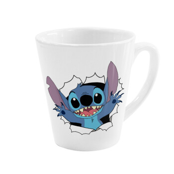 Stitch hello!!!, Κούπα κωνική Latte Λευκή, κεραμική, 300ml